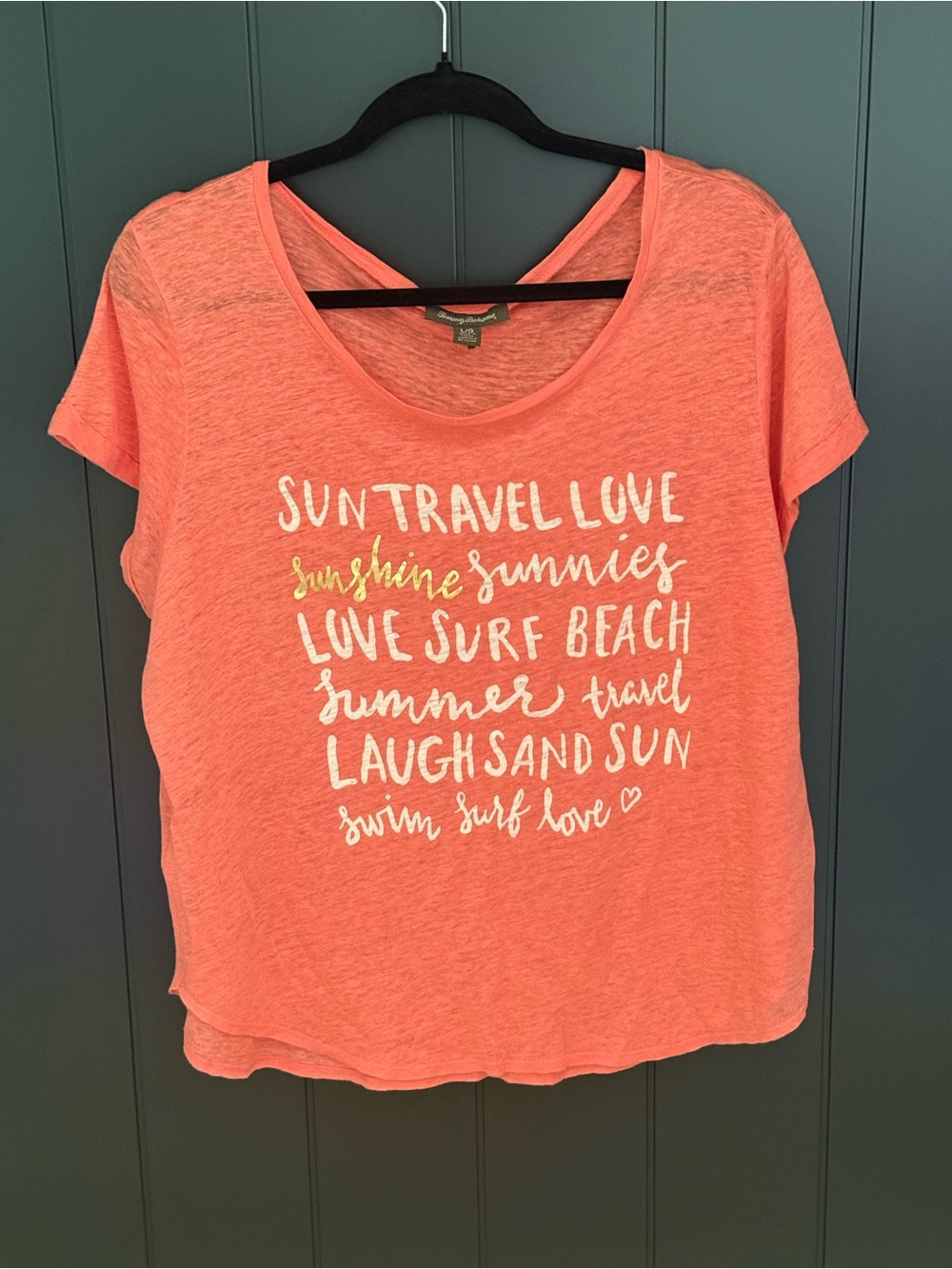 🌞 Tommy Bahama Women’s 100% Linen Coral Tee Sunshine Vacation Travel - Size L